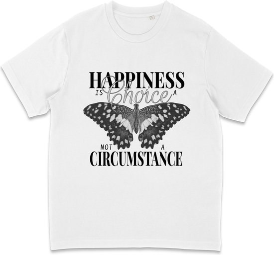 Dames en Heren T Shirt - Happiness is a Choice - Vlinder - Wit - 3XL