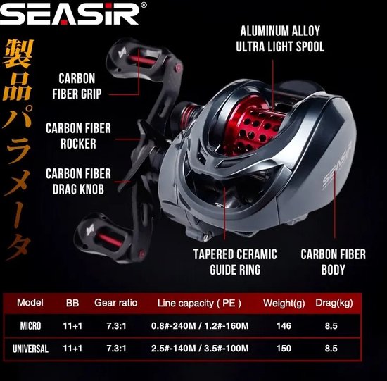 Mansory - Baitcasting Visrol - Carbon - Hybrid Ceramic Bearings - Ultralicht - 146G - Vissen - Visseizoen - Zomer — afbeelding 5