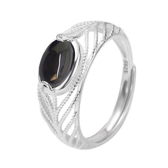 Paragon Cat.S925 Sterling Zilver Onyx Verstelbare Ring