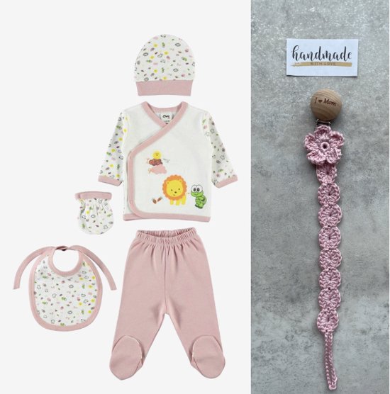 Fopspeenkoord cadeau - 5-delige baby newborn kleding set leeuw - Newborn set - Babykleding