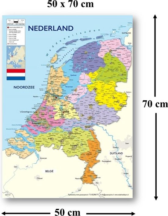 Kaart van Nederland van 50 x 70 cm.
