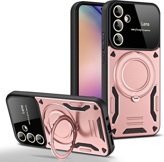 Coque adaptée pour Samsung Galaxy A35 - Compatible avec MagSafe - Coque arrière avec béquille - Rose