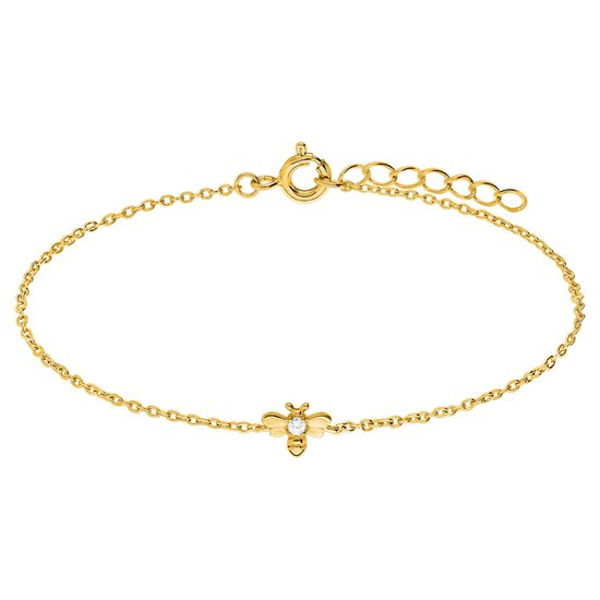 Lucardi Dames Zilveren goldplated armband bij zirkonia - Armband - 925 Zilver - Goudkleurig - 19 cm