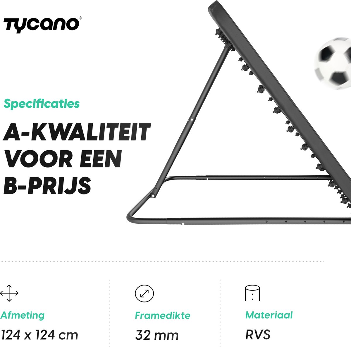 Tycano Verstelbare Rebounder - 84 x 84 cm - Voetbaldoel - Kickback - Voetbal Bouncer - Tchouk — afbeelding 4