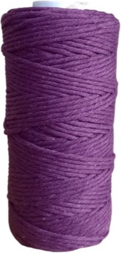 Cafuné Lux Macrame garen – 3 mm – Paars – 100 meter – Gerecycled katoen – OEKOTEX STANDARD 100 – Macrame touw – Uitkambaar koord