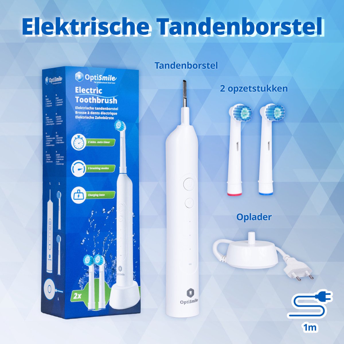 Optismile Elektrische Tandenborstel 3 Modi Wit met 2 - afbeelding 3