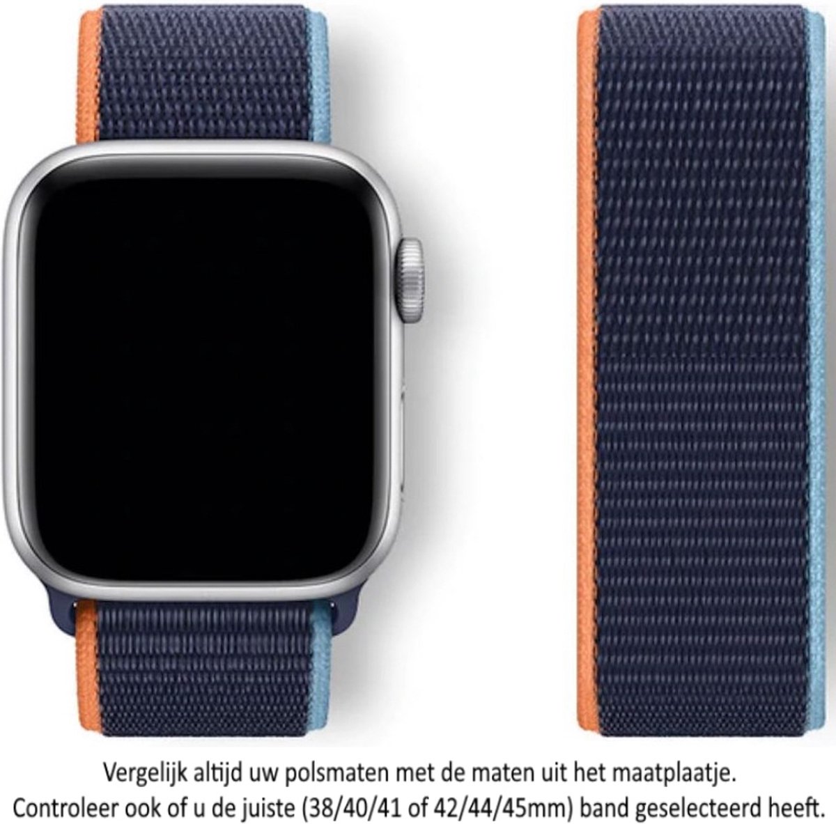 3 kleuren Blauw, Oranje, Lichtblauw Nylon Horloge Band geschikt voor Apple Watch 1, 2, 3, 4, 5, 6, 7, 8, SE, 42mm, 44mm & 45mm "Mannenbreedte" Series - Zacht Geweven Nylon - 42 mm, 44 mm en 45 mm - blue orange