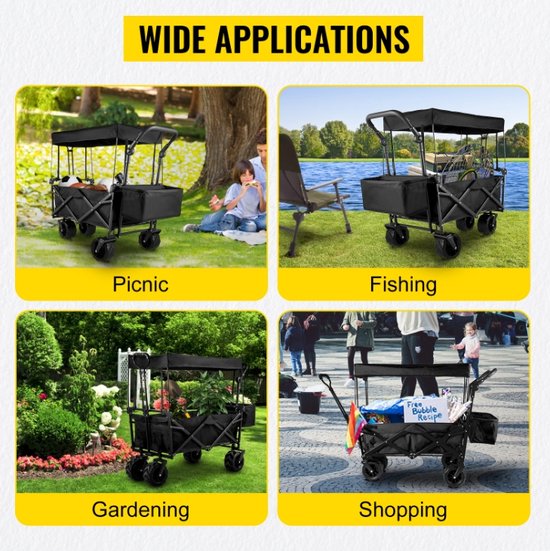 Bolderkar opvouwbaar - Met afdakje - Kar - Trolley - Camping - Strand kar - MAX 100 KG - 360 Graden draaibaar van Uniprodo — afbeelding 3