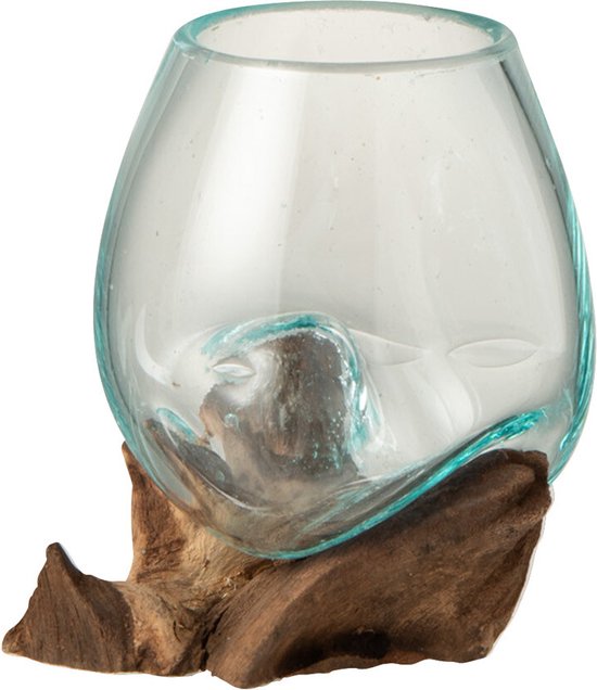 J-Line Vase Sur Pied Gamal Bois/Verre Recyclé Naturel/Transparent Medium