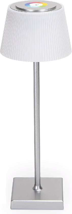 Tafellamp op Oplaadbare Batterijen - Draadloos Bureaulamp - Dimbaar - RGB+CCT - Touch Bediening - USB - Zilver