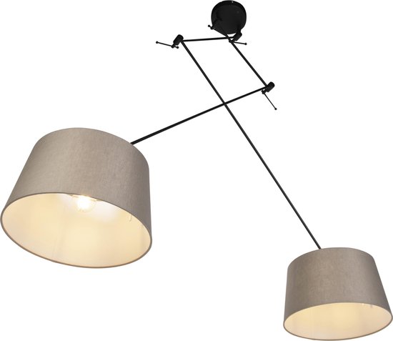 QAZQA blitz - Landelijke Hanglamp met kap - 2 lichts - L 750 mm - Taupe - Woonkamer | Slaapkamer | Keuken