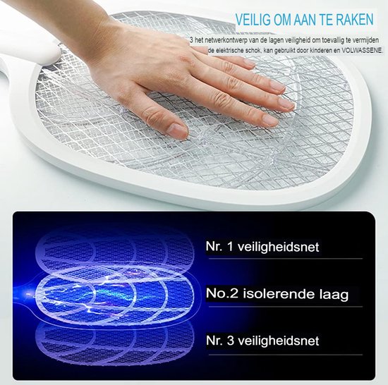 Elektrisch Vliegenracket USB Oplaadbaar, Krachtige Muggenvanger En Vliegenmepper Draagbare Insectendoder Tegen Muggen Vliegen E