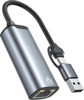 USB-A + USB C naar Ethernet Adapter - 10/100/1000 MBps - Netwerk RJ45 Internet Adapter - Geschikt voor MacBook Air, Pro, Dell XPS, Nintendo Switch