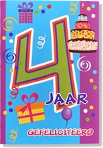 Hoera 4 Jaar! Luxe verjaardagskaart - 12x17cm - Gevouwen Wenskaart inclusief envelop - Leeftijdkaart