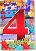 Hoera 4 Jaar! Luxe verjaardagskaart - 12x17cm - Gevouwen Wenskaart inclusief envelop - Leeftijdkaart
