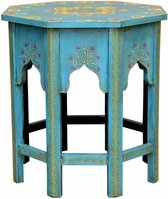 Oosterse handgeschilderde houten bijzettafel Saada turquoise