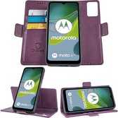 Geschikt voor Motorola Moto E13 - Book Case Hoesje - Uitneembaar Hoesje - Magnetische Sluiting - Portemonnee Paars