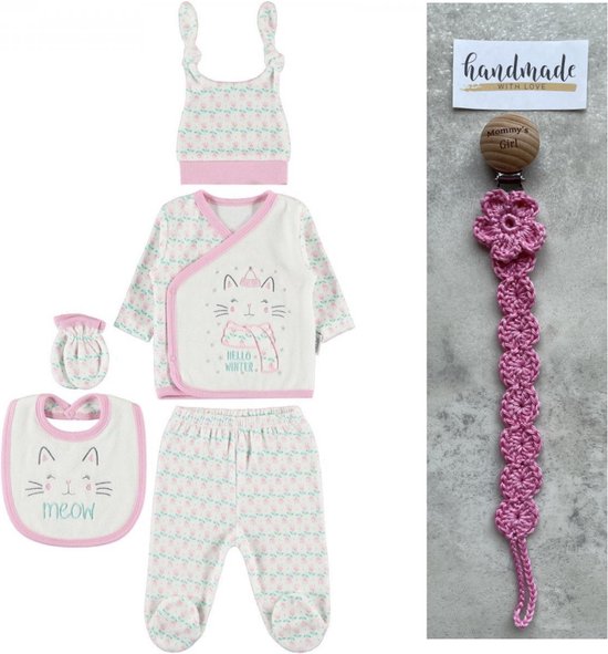 Hello winter 5-delige baby newborn kleding set meisjes - Fopspeenkoord cadeau - Newborn set - Babykleding - Babyshower cadeau - Kraamcadeau