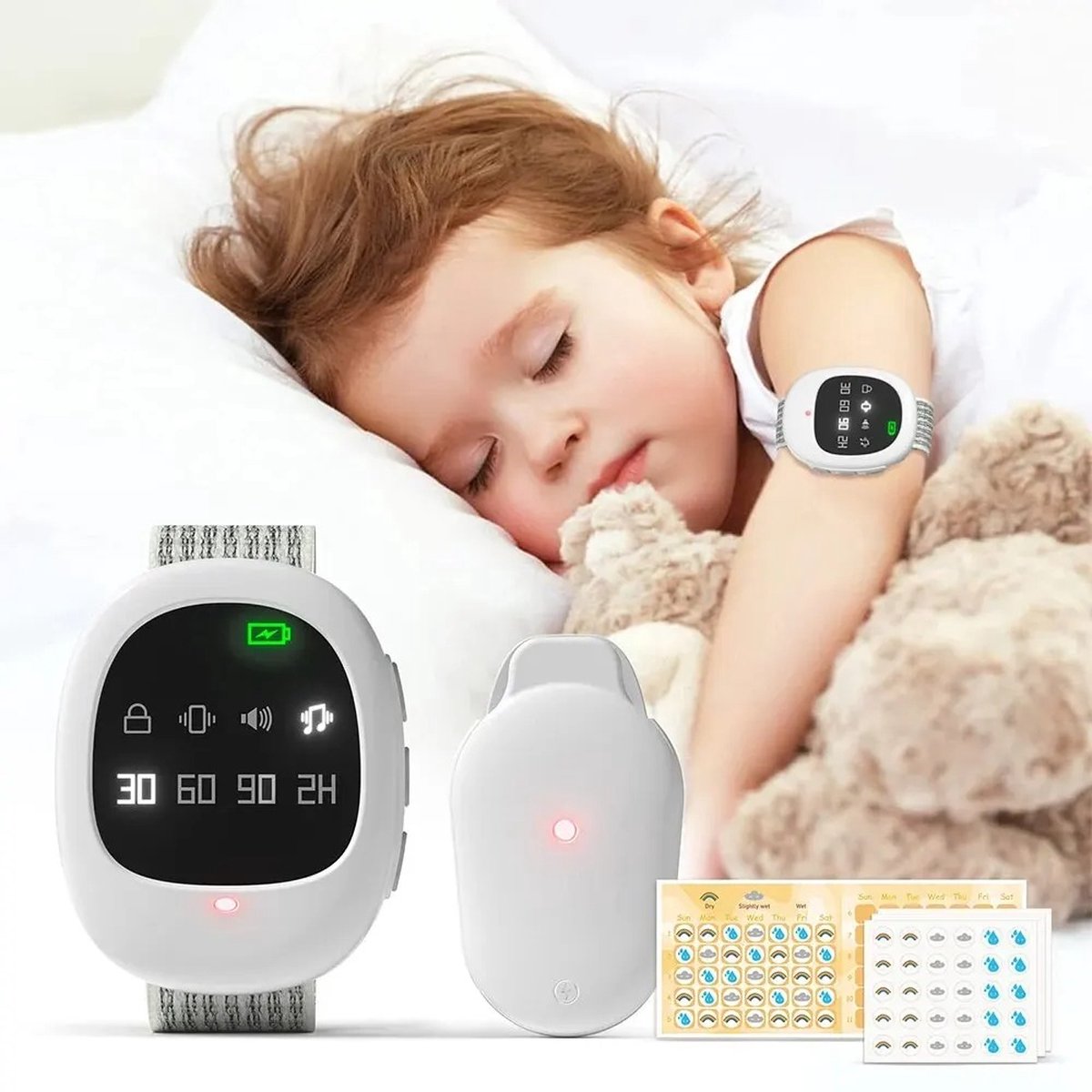 Goedkoopste Draadloze Anti Bedplassen Alarm 2-In-1 Verbeterde Enuresis Plas Vibratie Timer Met Muziek Optioneel En Volumeregelaar Zindelijkheidstraining Stopt Bed Plassen