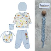 5-delige baby newborn kleding set jongens - Fopspeenkoord cadeau - Newborn set - Babykleding - Animal - Babyshower cadeau - Kraamcadeau