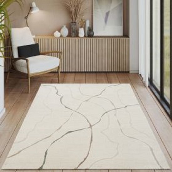 Vloerkleed Elio Japandi - Moderne laagpolig met hoog-diep-effect zacht abstract 3D-effect Crème Beige-200 x 290 cm