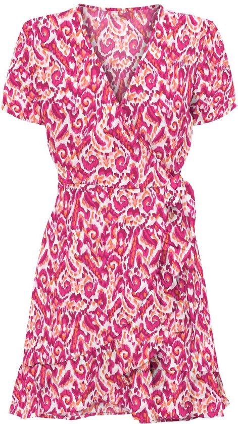 Only Jurk Onlaxi S/s Wrap Dress Ex Ptm 15337834 Fuchsia Purple/boho Bloom Dames Maat - S