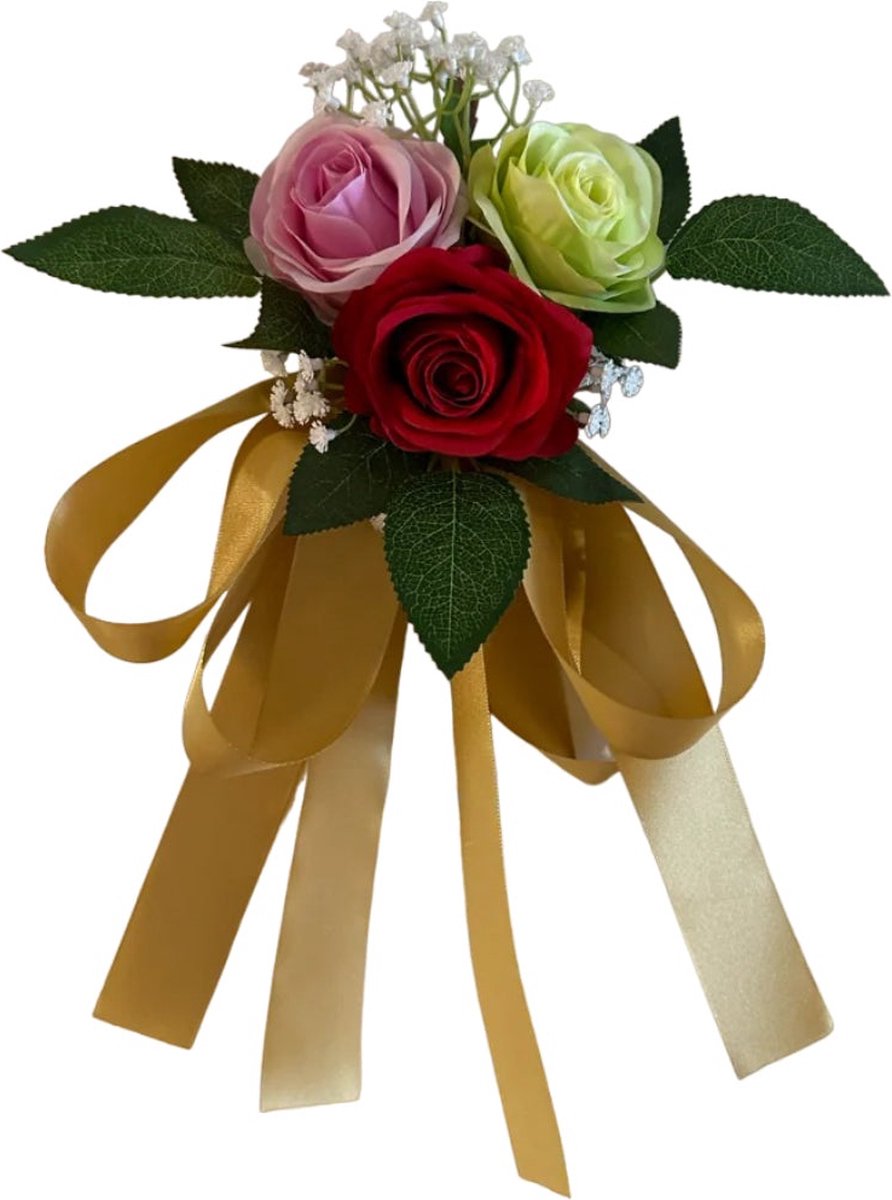 autodeco.nl MIA RIA Buitenspiegels Decoratie - Trouwauto Versiering Rozen met Gouden Linten - Bloemen op de Auto Bruiloft - Trouwerij - Huwelijk - Bruiloft Decoratie - Versiering Spiegel Auto - Autoversiering voor Volgauto's