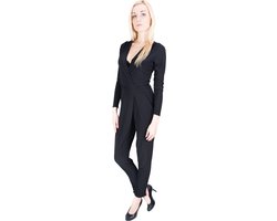 Zwarte V-hals jumpsuit met lange mouwen