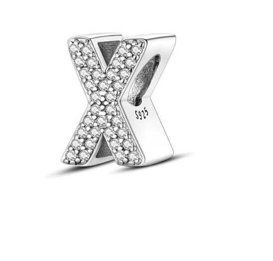 Zilveren Bedel X | Letter | Alfabet | ABC | Sieraden | Moederdag Cadeau | Past op alle bekende merken Armbanden | 925 Zilver Armband | Romystones