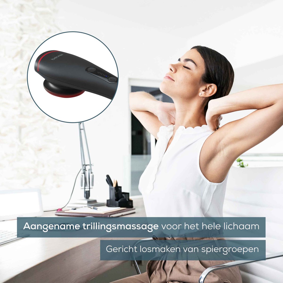 Afbeelding 2 van Beurer MG 24 Massageapparaat met Warmtefunctie – Vibrerende Massage voor Spieren – 3 Opzetstukken – 2 Intensiteiten – 2 Programma’s – Ontspannend & Gebruiksvriendelijk - 3 Jaar Garantie