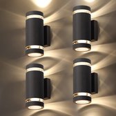 Wandlamp Binnen en Buiten - Set van 4 - LED - Waterdichte - 20W - Buitenlamp - Tuinverlichting - Warm Wit (3000K) - Zwart