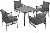 Sweiko Tuin eetkamerset, gegalvaniseerd ijzeren frame, tuinmeubelset (5-delige eettafel set, 4-fauteuil, 1-tafel), WPC tafelblad, PE rotan, grijs, met verstelbare voeten, inclusief zitkussens