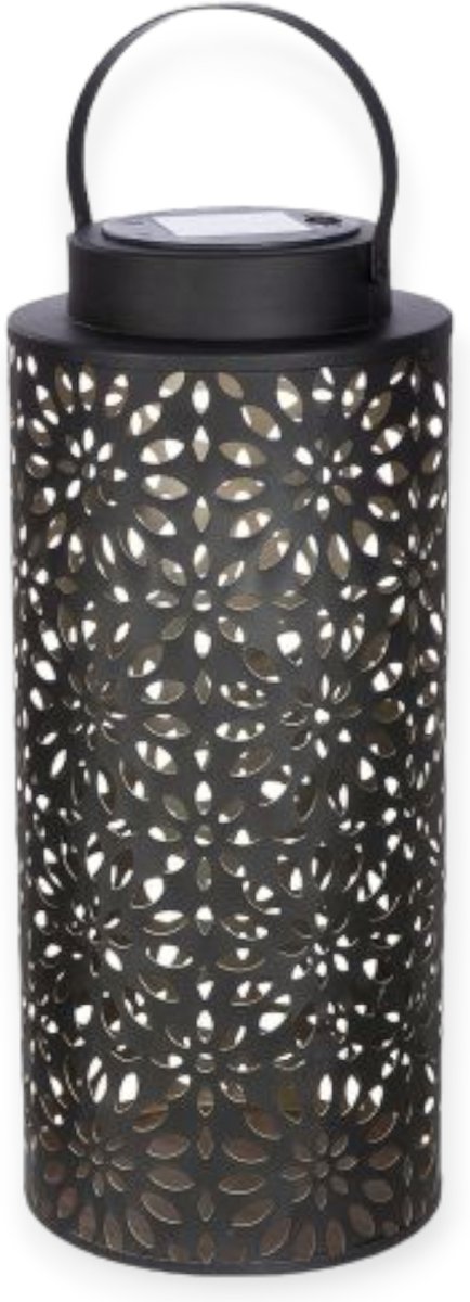 Gilde Handwerk - Solar lamp - Solar lantaarn - Metaal - Bloemen patroon - 34x15 cm