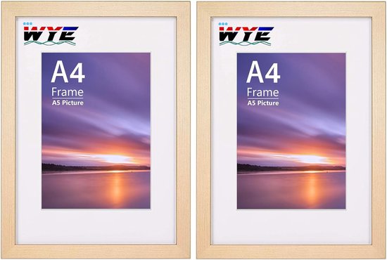 Set van 2 houten A4-fotolijsten, A4-formaat, met A5-bevestiging, A4-fotolijsten, met standaard, tafelblad of wandophanging, A4, natuurlijke fotolijst, posterlijst met plexiglasvenster, natuurlijke