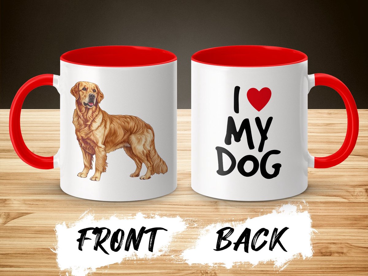 Mok rood/wit Golden Retriever dog - I love my dog / dog lover / dogs - ik hou van mijn hond / hondenliefhebber / honden