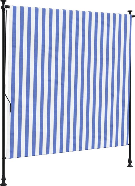 vidaXL - Rolgordijn - voor - buiten - 150x270 - cm - stof - en - staal - blauw - en - wit