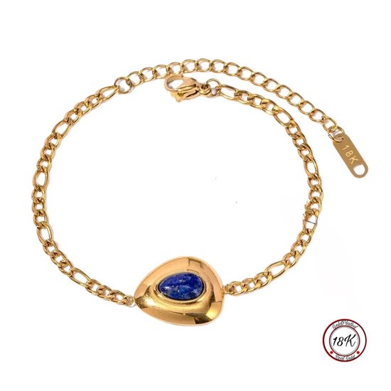 Soraro Lapis Lazuli Edelsteen Armband | Blauw Edelsteen | 18K Goldplated | Goudkleurig | Vrouwen Sieraden | Dames Armband | Vrouwen Armband