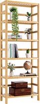 6-laags boekenplank, Bamboe Boekenkast Groot Open Opbergrek Organisator plantenstandaard, Vrijstaande Badkamerrek met Verstelbare Planken, Natuurlijk
