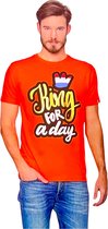 Oranje - T-Shirt Heren - Koningsdag - King for a day - 100% Katoen - Maat L - 52/54