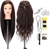 Trainingskop 50% echt haar 52 inch - kappersoefenhoofd met houder en haarstyling-vlechtset