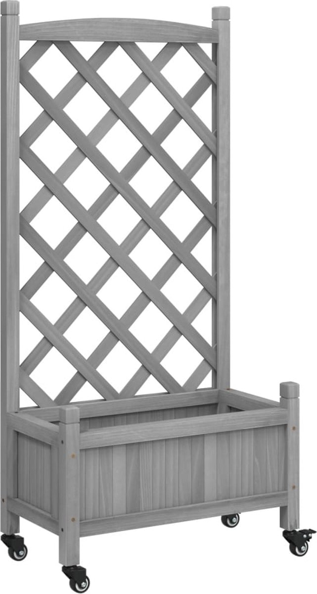 Plantenbak met klimrek - Weerbestendig - Bloembak - Met trellis - Buiten - Hout - Met wieltjes - Plantenrek - Rechthoekig - 49 Liter - Grijs