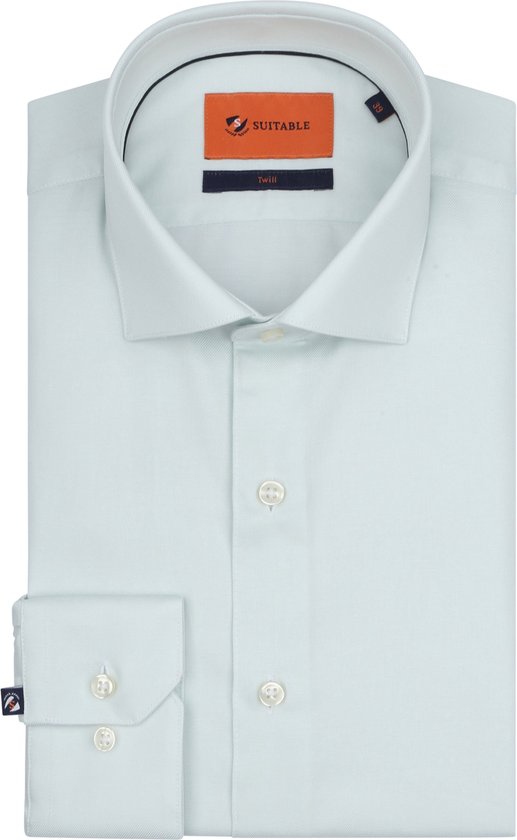 Suitable - Overhemd Twill Groen - Heren - Maat 42 - Slim-fit