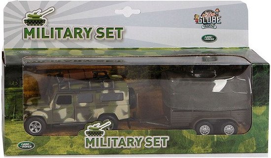 Foto: Kids globe landrover defender military met aanhanger