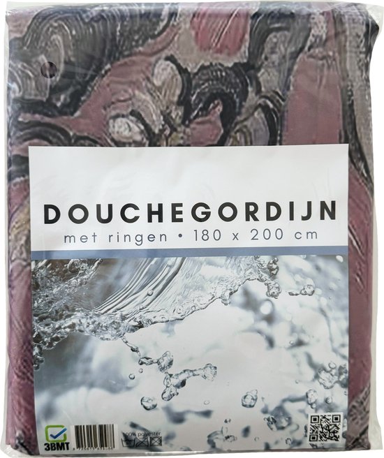 3BMT Rideau de Douche Design - Fleur d'Amandier Rose Van Gogh - 180 x 200 cm - avec Bagues