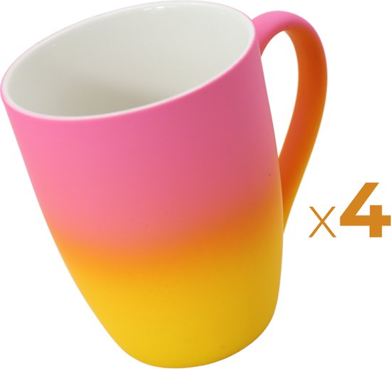Tasses slim colorées jaune/rose ! - 4 pièces - 300 ml - Perfect pour le café, le thé ou d'autres boissons chaudes - Design cosy - Tasse à café avec motif dégradé