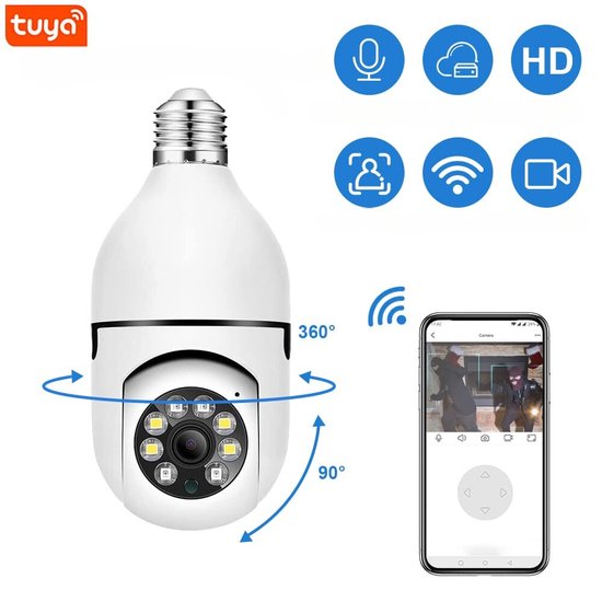 WiFi Beveiliging Camera "Tuya/Smartlife App" - 2,4Ghz - E27 gloeilamp aansluiting - 1080P - 360 Gemotoriseerd Draaibaar - Op afstand te bedienen van Merkloos — afbeelding 4
