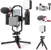 SMALLRIG Kit de montage vidéo universel pour smartphone - Cage de téléphone - Lumière - Microphone - Poignée et trépied en aluminium