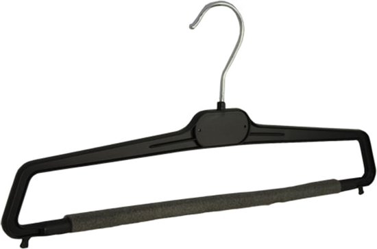 De Kledinghanger Gigant - 20 x Broekhanger / pantalonhanger kunststof zwart met anti-slip broeklat (2 mm schuim), 40 cm