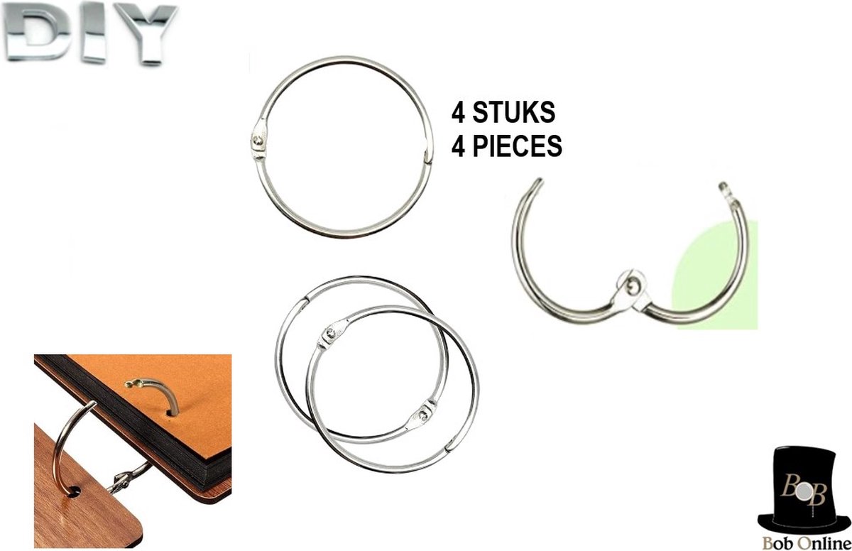 Bob Online™ - 4 Stuks – Silver Kleurig - Premium 25mm Nikkel Metalen Boekringen - Veelzijdig en Duurzaam – Sleutel Ringen – 4 Pcs – Silver Color – Premium 25mm Nikkel Metal Book Rings