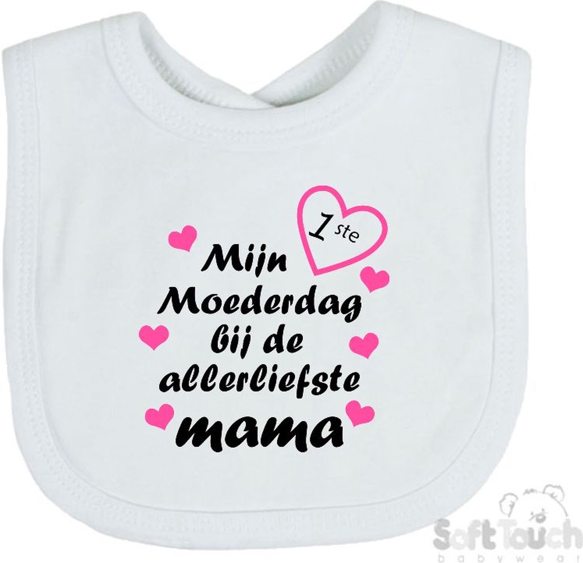 Goedkoopste Soft Touch Slabber Slabbetje Slab Mijn 1ste moederdag met de allerliefste mama Moederdag Unisex Katoen Wit/zwart/roze Maat 33x22 Cm